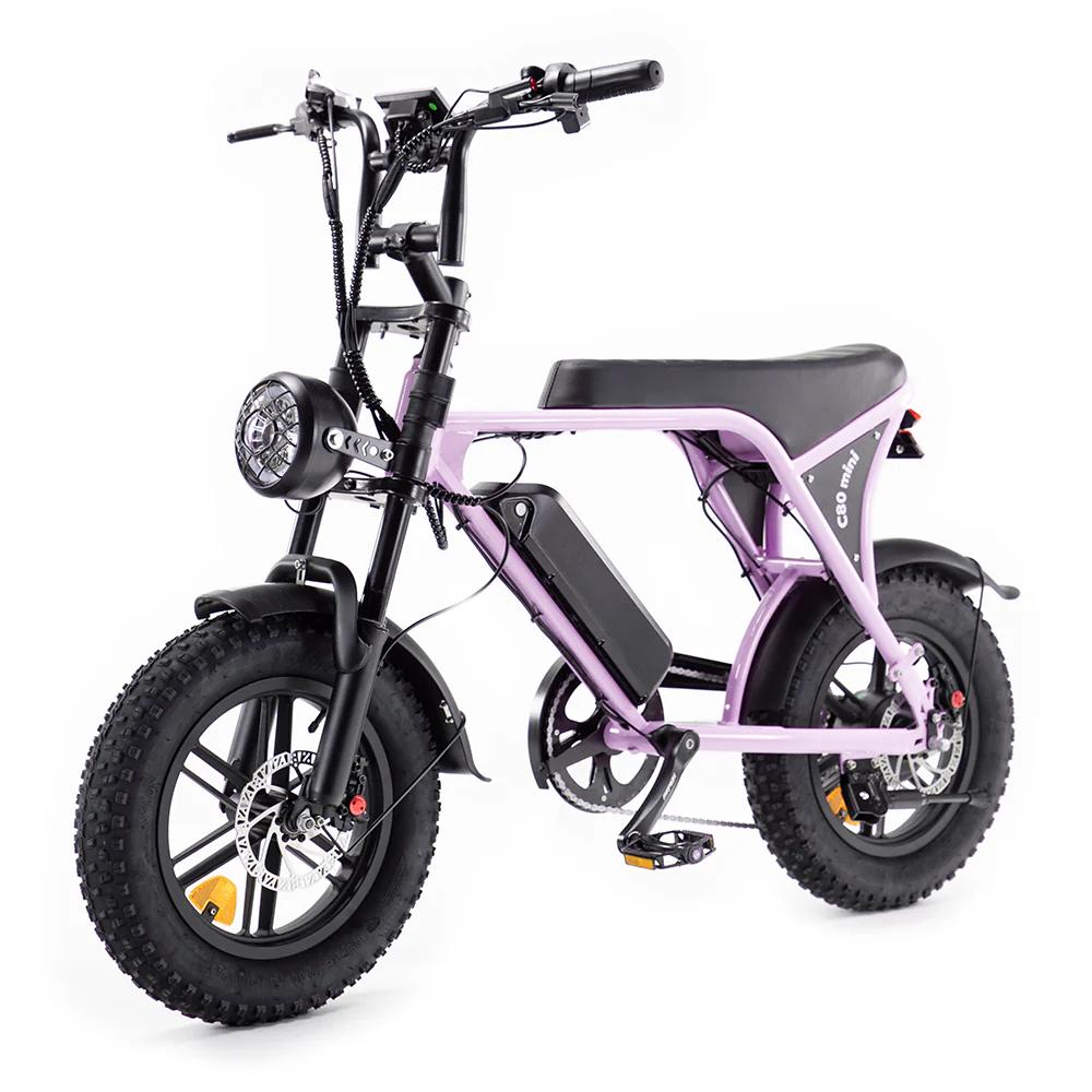 OUXI C80 Mini Fatbike - Roze - Hydraulische Remmen zijaanzicht